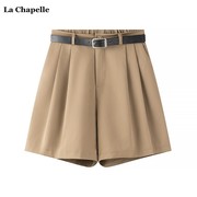 拉夏贝尔/La Chapelle夏季西装短裤女高腰显瘦休闲五分阔腿裤