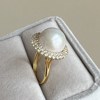 s925银镀金超大镜面极亮天然爱迪生大珍珠戒指，14mm双圈钻太阳花