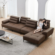 意式极简可移动靠背真皮沙发客厅大户型别墅设计师款棕色贵妃沙发