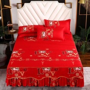床裙单件床罩大红结婚庆加厚磨毛床单床套床上用品枕套一对/一只
