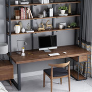 御颜实木书桌电脑桌书架组合家用台式卧室写字办公桌墙上置物架收