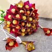 七夕情人节小礼物心意玫瑰花花束棒棒糖混合型夹心威化巧克力糖果