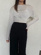 韩国东大门TALK女装打底韩版纯色薄棉收腰蝙蝠型长袖T恤上衣