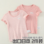 2024夏季女童纯棉短袖纯色，条纹宝宝t恤婴儿，全棉打底上衣夏装