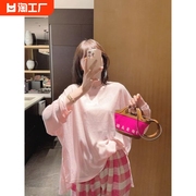 韩国东大门夏季宽松中长款半高圆领长袖粉色防晒衫T恤上衣女
