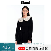 eland衣恋连衣裙丝绒娃娃领长袖，撞色甜美风秋冬打底裙