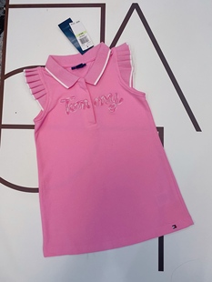 !2-12岁tom***女童，洋气粉色字母，刺绣重工质polo连衣裙