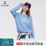 eland衣恋针织衫蓝色刺绣圆领，套头宽松温柔毛衣上衣春秋