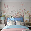 花朵壁纸儿童房壁布，女孩卧室背景墙壁画女儿房，墙布田园风格墙纸