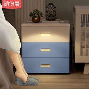 床头加厚抽屉式收纳柜创意婴儿童衣柜玩具储物柜子多层夹缝置物架