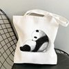 大熊猫和花帆布袋，中国风黑白熊猫印花学生，手提帆布包袋子2023