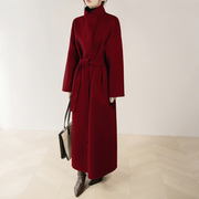 新年战袍红色超长款立领双面，呢大衣女高级感大牌直筒羊毛呢外套冬