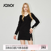 jamor黑白撞色连衣裙女冬季polo款休闲百搭甜美运动裙加末