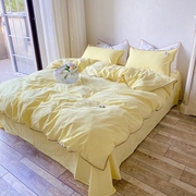 韩式简约全棉100纯白色床上用品水洗棉四件套纯棉裸睡床单ins被i.