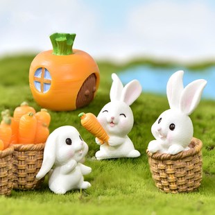 可爱卡通小兔子微景观摆件胡萝卜兔房子萌兔园艺田园花盆场景道具