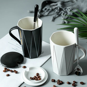 创意欧式简约大容量陶瓷，马克杯带盖勺男女生，办公家用喝水泡茶杯子
