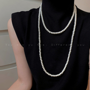 施家正圆珍珠双层项链女法式轻奢长款锁骨链高级感叠戴脖颈链配饰
