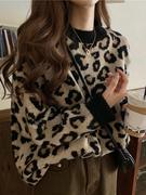 香港潮牌2023设计感小众毛衣时尚豹纹女装复古慵懒风针织外套