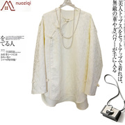 真丝衬衫中国风中式春提花斜襟盘扣，气质桑蚕丝白衬衣(白衬衣)上衣复古唐装