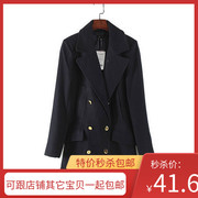 诺系列 秋冬女装库存折扣双排扣藏青色羊毛大衣Y3563