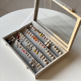 透明玻璃大容量手饰品首饰盒，耳钉耳环项链耳，饰品展示架戒指收纳盒