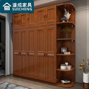 胡桃木实木衣柜现代简约中式456门木质衣橱，边柜转角经济卧室家具