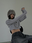 冬季韩版女装浅紫色圆领羊绒针织短款开衫外套加厚保暖时尚