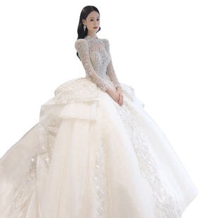 法式婚纱2022新娘女冬季高级小个子齐地款结婚礼服复古