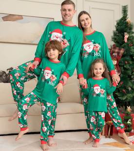 睡衣亲子装一家三口春秋，一家四口母女洋气，男父子居家服圣诞老人