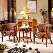 藤太宗阳台藤椅茶几三件套客厅，休闲实木真藤编织靠背椅子庭院桌椅
