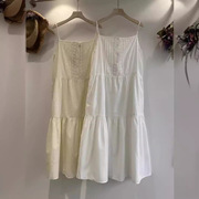日韩森女系夏季蕾丝拼接纯棉布，吊带连衣裙长款叠穿裙，子女单层衬裙