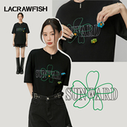 LA CRAWFISH原创立体刺绣花朵印花T恤女2024百搭显瘦短袖上衣