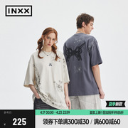 INXXAPYD 美式高街短袖男女同款设计感刷色复古T恤潮牌情侣