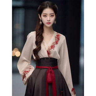 新中式国风套装裙女小个子a字长裙改良上衣半身裙汉服搭配一整套