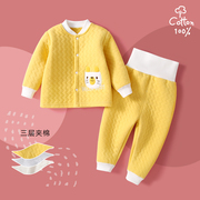宝宝保暖衣套装秋冬夹棉薄棉，纯棉婴儿衣服0-1岁3男女儿童加厚内衣
