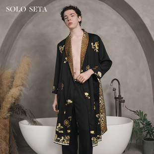 soloseta22姆米重磅真丝睡袍，男中长款桑蚕丝，家居服丝绸时尚豹纹