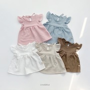 2023夏季韩国婴幼童装可爱甜美飞袖女宝宝糖果色短袖套装夏天