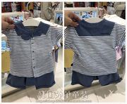 韩国童装夏装帅气男童女童海军条纹领结短袖T恤 短裤宝宝两件套装