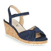 Caprice女鞋子时尚优雅高跟鞋坡跟露趾凉鞋蓝色夏季