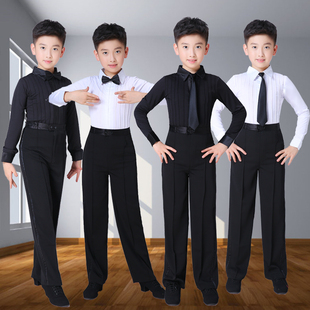 男童拉丁舞服装少儿舞蹈演出服，儿童标准考级，服白色套装男孩练功服