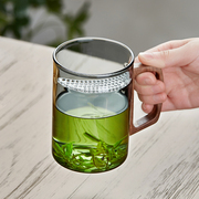 月牙玻璃茶杯耐高温茶水分离木把办公室过滤一体喝水绿茶泡茶杯子