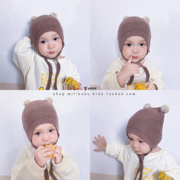ins韩国宝宝帽子秋冬可爱超萌3-6-12个月冬季针织，护耳婴儿毛线帽