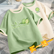 绿色短袖t恤女夏季2023上衣设计感小众，夏款纯棉体恤夏装宽松