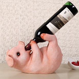 酒瓶架红酒架欧式客厅酒柜摆件，家居玄关装饰品创意可爱猪葡萄酒架