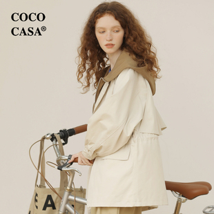 cococasa设计感工装小个子，短款风衣女2024秋春米色，欧货假两件外套
