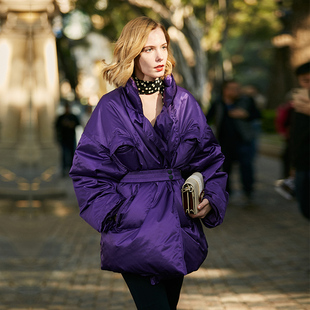 carolingian法式小众设计!高端成衣，羽绒服女紫色优雅90%高绒外套