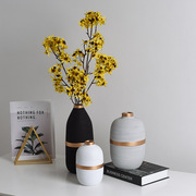 现代简约陶瓷花瓶拉丝金边软装家居饰品摆件客厅餐桌细口插花花器