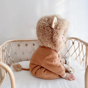 韩版婴儿连体衣秋冬加厚保暖男女宝宝加绒爬服冬装卡通小狮子造型