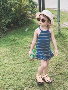 女童条纹吊带连衣裙夏季薄款洋气儿童宝宝，时髦度假沙滩裙子夏装潮