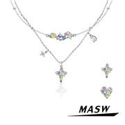 MASW麻秀原创设计秘密花园系列多巴胺彩色星芒项链甜酷双层锁骨链